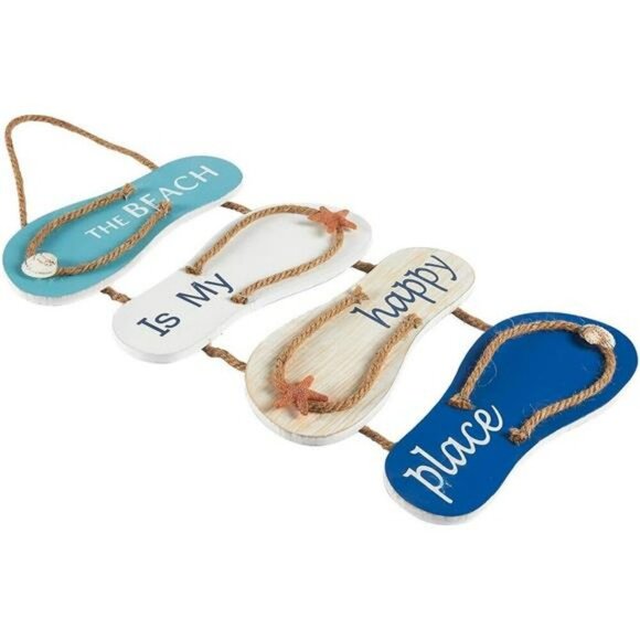 Beach Wall Decor Flip Flop Wood Sign Coastal Hanging Nautical Home Decoration - Picture 6 of 8